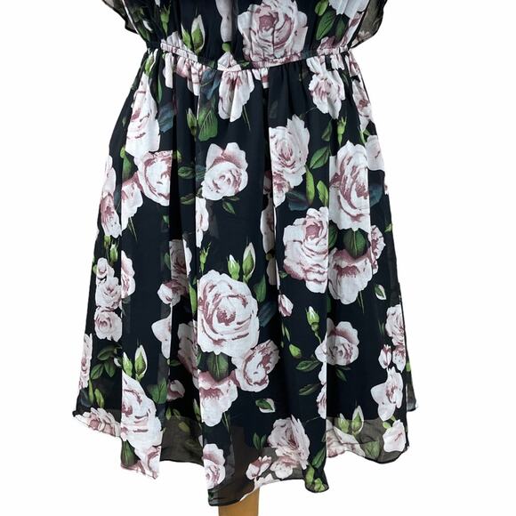 Lucy Paris Off the Shoulder Floral Dress Black L - Picture 3 of 10